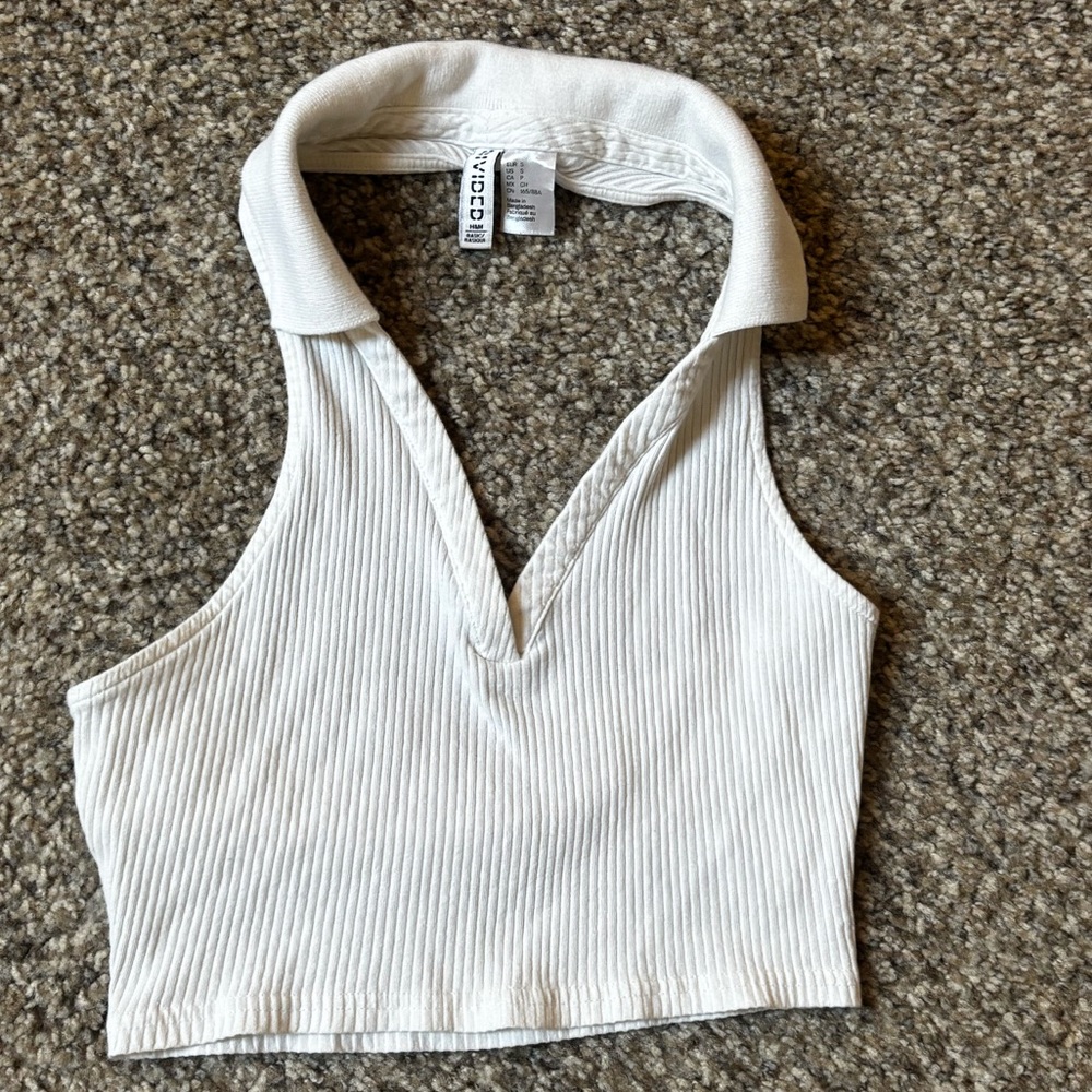 White Ribbed Halter Top